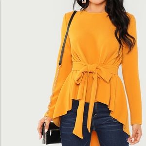 Self-Belted Assymetrical Hem Top